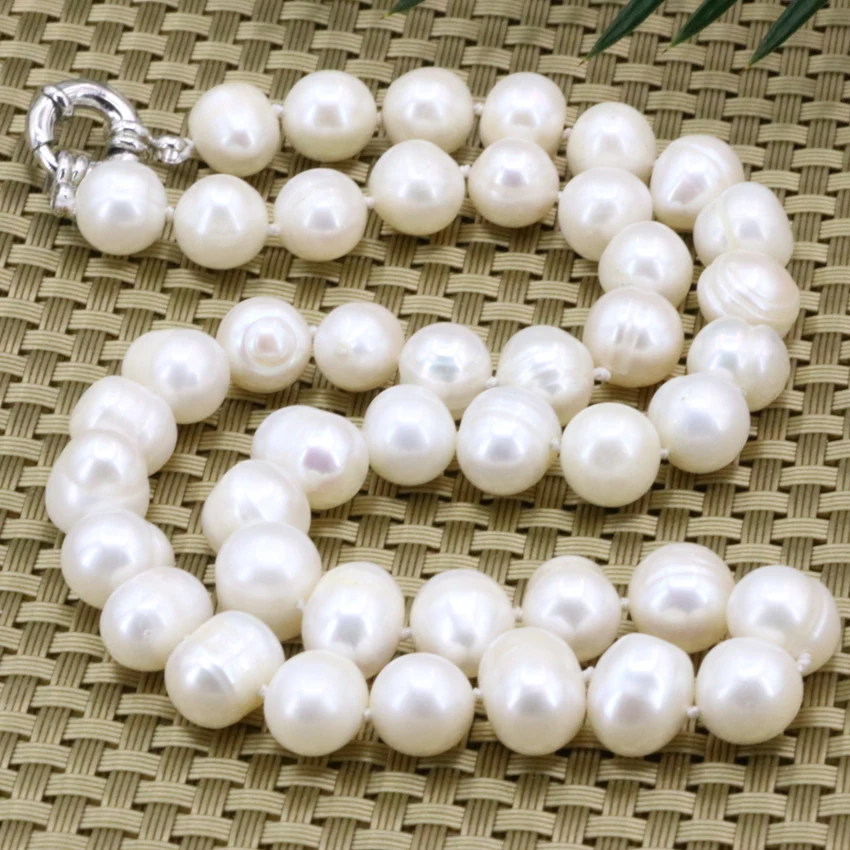 

White Natural Cultured Freshwater 10-11mm Pearl Nearround Beads Chain Necklace Women High Quality Choker Jewelry 18inch B3189