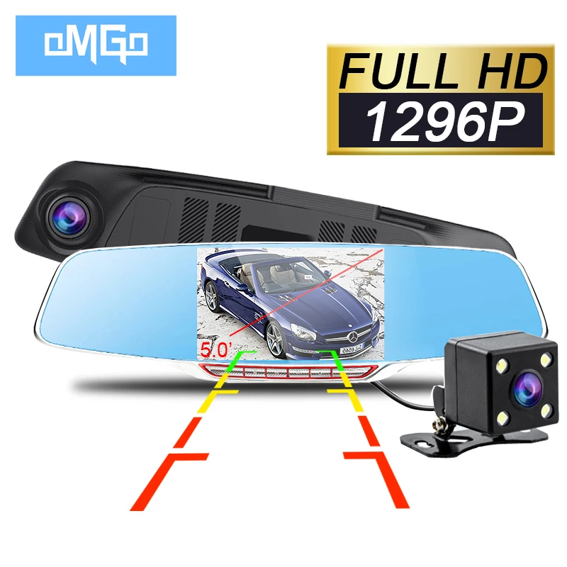 Full hd 1296P ночной двойной объектив 5 0 дюймов Автомобильная камера зеркало заднего