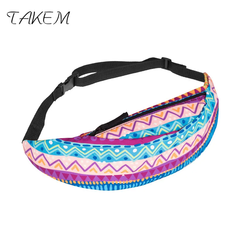 TAKEM 2018 outdoo back full bandana black 3d printing fashion waist bag women fanny packs belt bum for men | Багаж и сумки