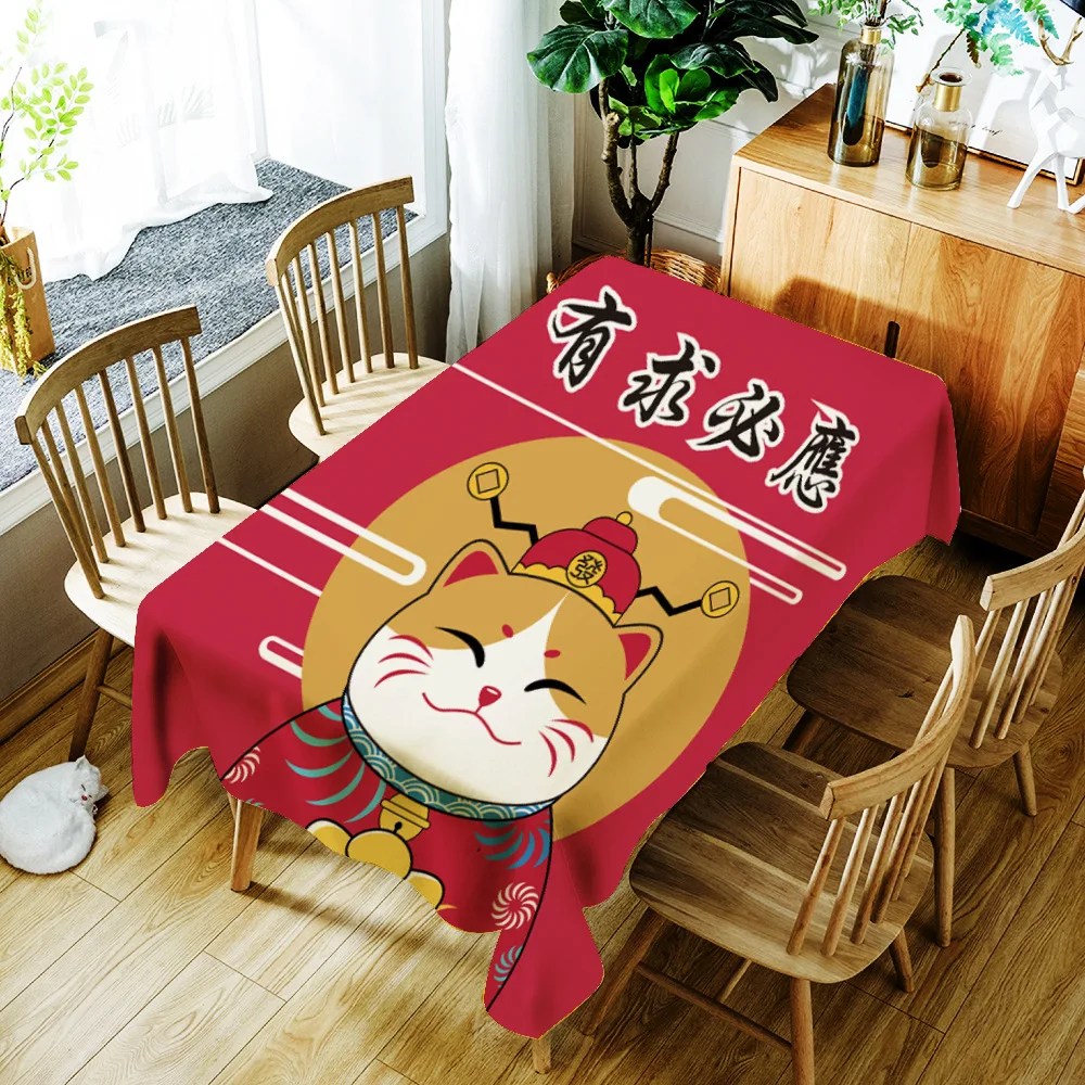 С изображением из мультфильма Lucky Cat и рыбы печатная скатерть японский Стиль полиэстер водонепроницаемая Скатерть для свадьбы Праздничная скатерть