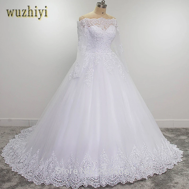 

Женское свадебное платье WUZHIYI, белое платье с вырезом лодочкой и вышивкой, со шнуровкой