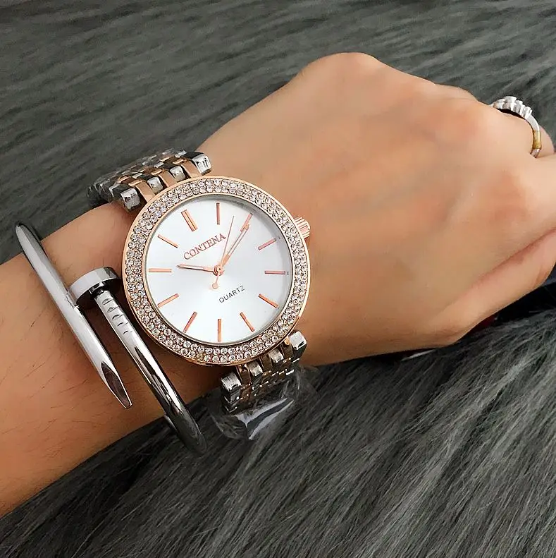 Silver Rose Gold CONTENA женские часы женские часы со стразами роскошные Relogio Feminino браслет из розового золота для женщин часы женские Reloj Mujer - Цвет: Silver Rose Gold