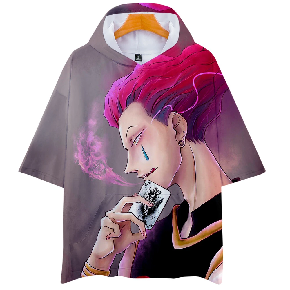 Женская/мужская футболка с капюшоном Hisoka Повседневная Уличная коротким рукавом