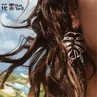 HuaTang в богемном стиле розовое золото серебро Цвет полый лист падения серьги пирсинг серьги для женщин модные вечерние ювелирные изделия 3236