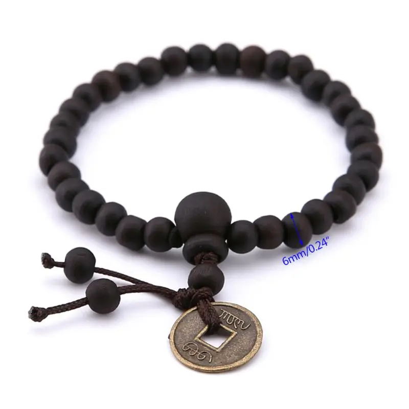 Ювелирные изделия браслет из натурального дерева медная монета буддизм для
