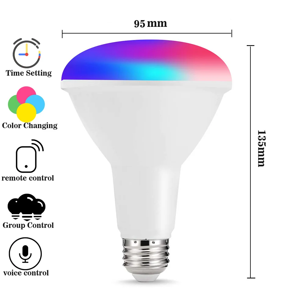 Умный светодиодный лампы Цвет меняющийся светильник Wi-Fi BR30 лампа прожектор