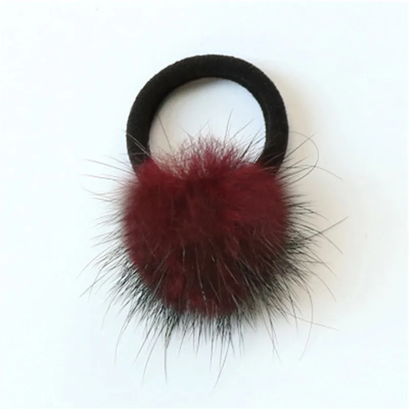 Детские милые меховые аксессуары для волос 100% норковые шарики резиновые ободки