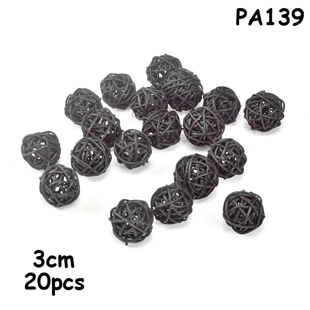 PA139 black 20 шт./лот, 3 см, детский ротанговый шар для душа, Новогоднее украшение из ротанга, плетеные шары, вечерние украшения, сделай сам, Сепак, мячи takraw - Цвет: PA139 black