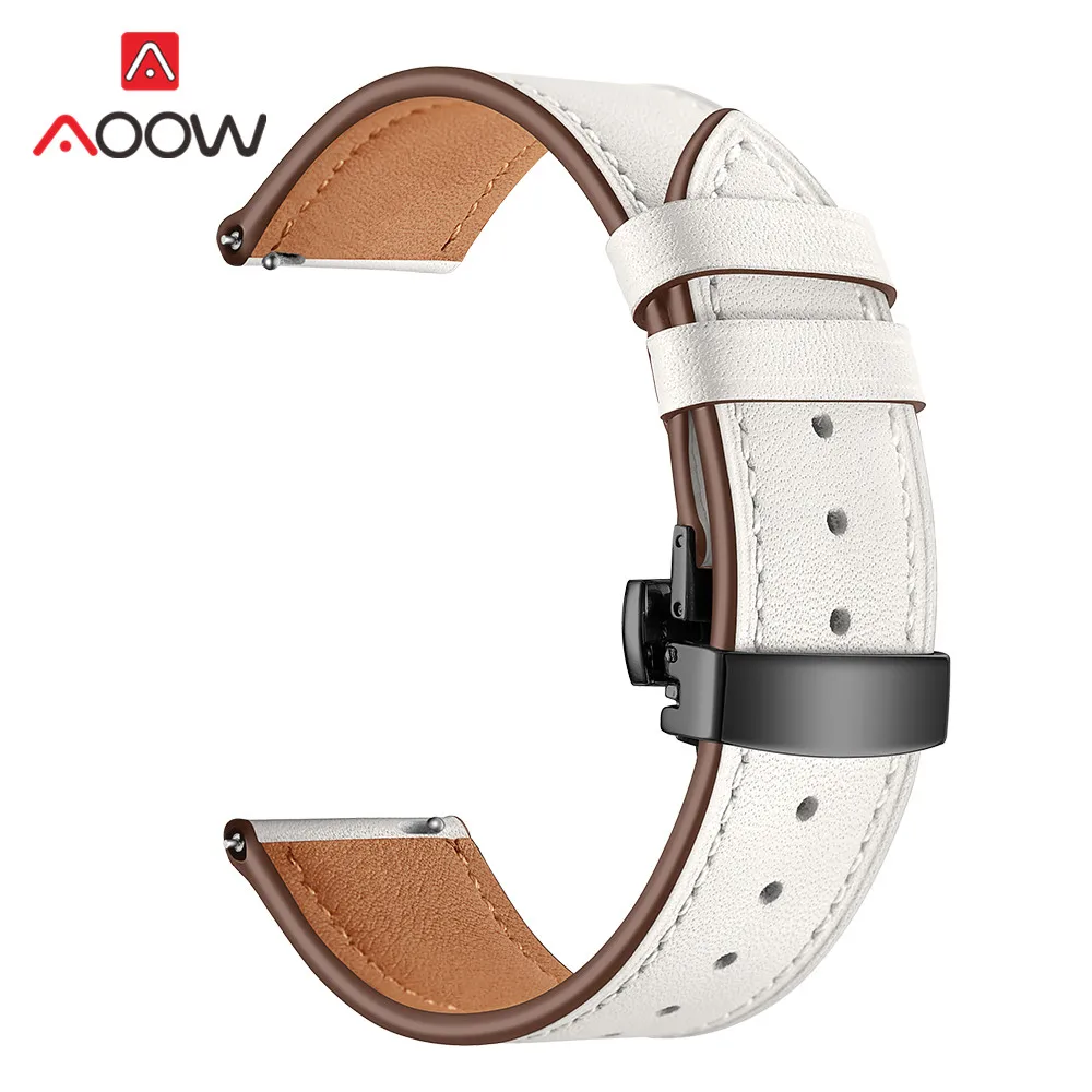 White black 20 мм 22 мм ремешок из натуральной кожи для samsung Galaxy Watch Active 42 мм 46 мм Бабочка Пряжка браслет ремешок аксессуары - Цвет ремешка: White black