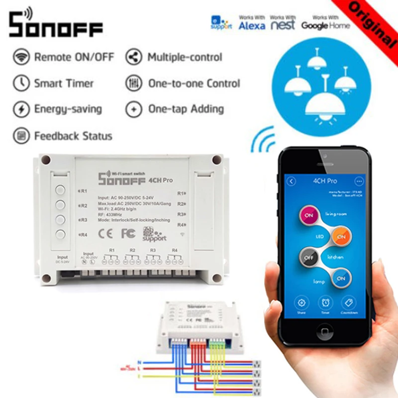 Sonoff 4CH R2 PRO Smart Switch 4 канала 433 МГц Wifi Пульт дистанционного управления умные модули