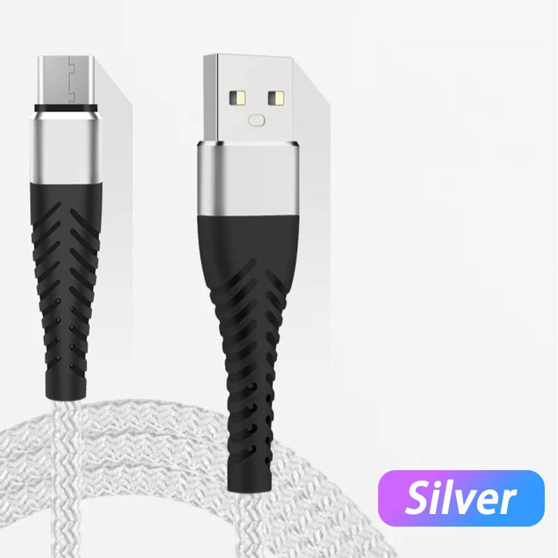 Silver Нейлоновый Кабель Micro-USB в оплетке синхронизации данных USB кабель зарядного устройства для samsung huawei Xiaomi type C Android телефон провод для быстрого заряда шнур - Тип штекера: Silver