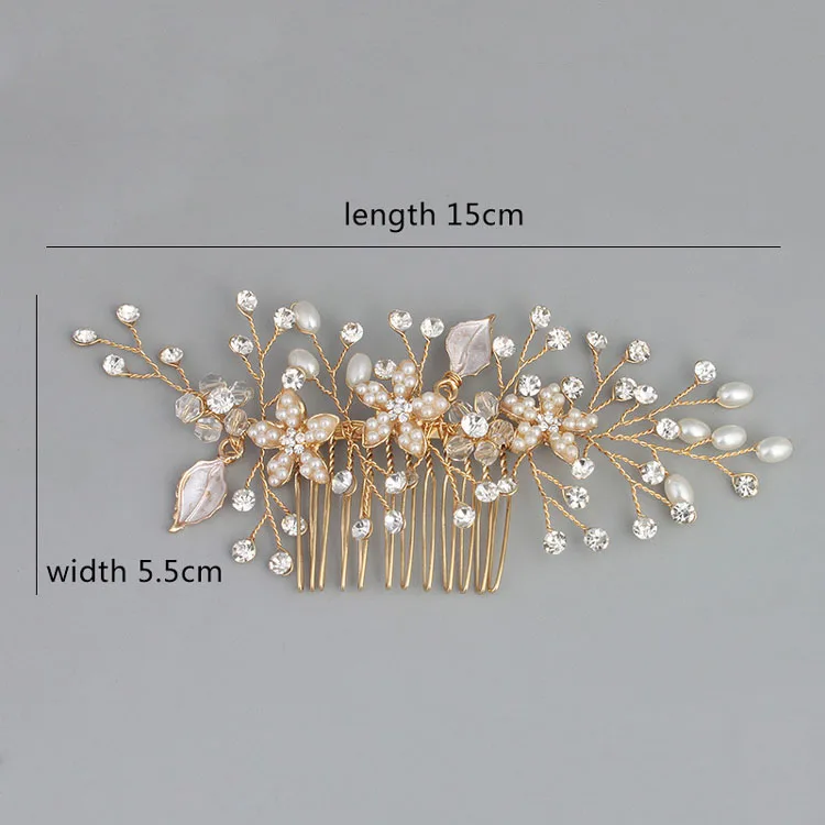 

SLBRIDAL Handmade Wired Rhinestones Crystals Pearls Flower Leaf Wedding Hair Comb Bridal Headpiece Hair Accessories Bridesmaids