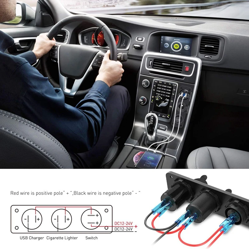 New-Dual Qc3.0 Cigarette Lighter Socket Distributor, 250W Waterproof 12V Dual Usb Charger Power Adapter Socket, With Aluminum
