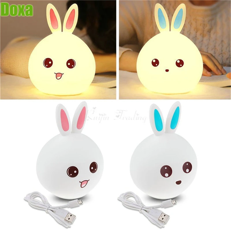 DOXA LED Rabbit Night Light Multicolor Silicone Touch Sensor Tap Control Nightlight Children Baby Kids Bedside Lamp 2018 New | Освещение