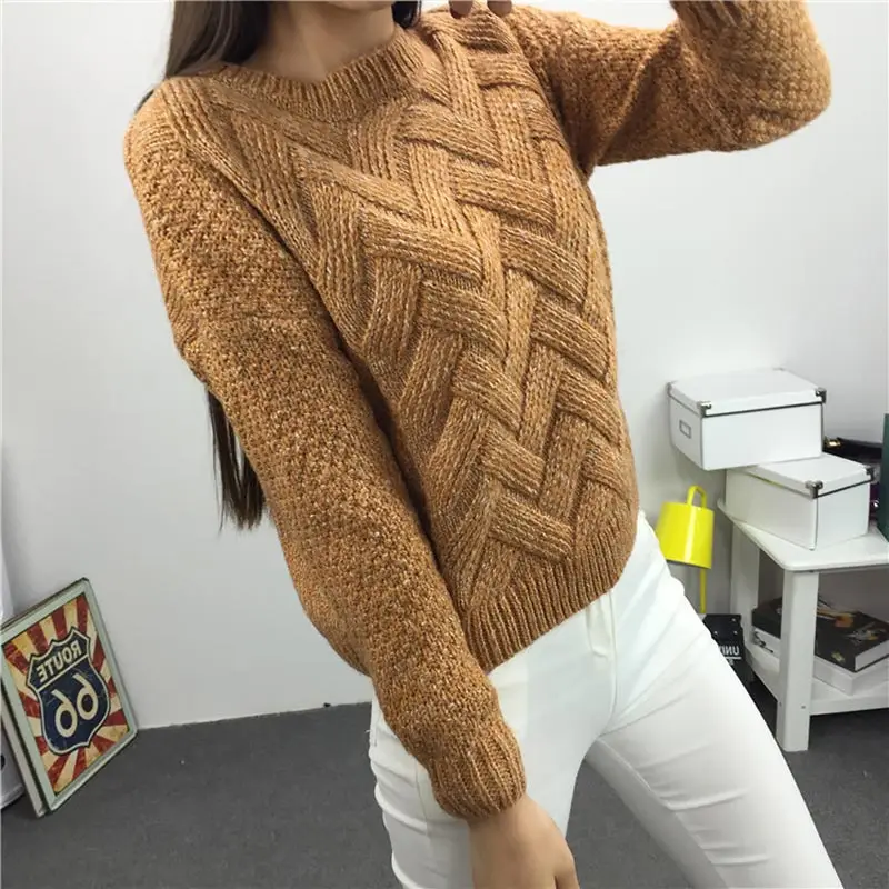 Корейский пуловер, Женское пальто, осень, круглый вырез, Одноцветный вязаный свитер, женский тонкий свитер с длинным рукавом, зимний свитер - Цвет: Dark Khaki