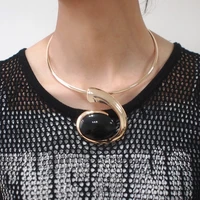 big oval resin pendant metal torques choker necklace women alloy geometric statement necklaces fashion jewelry ukmoc