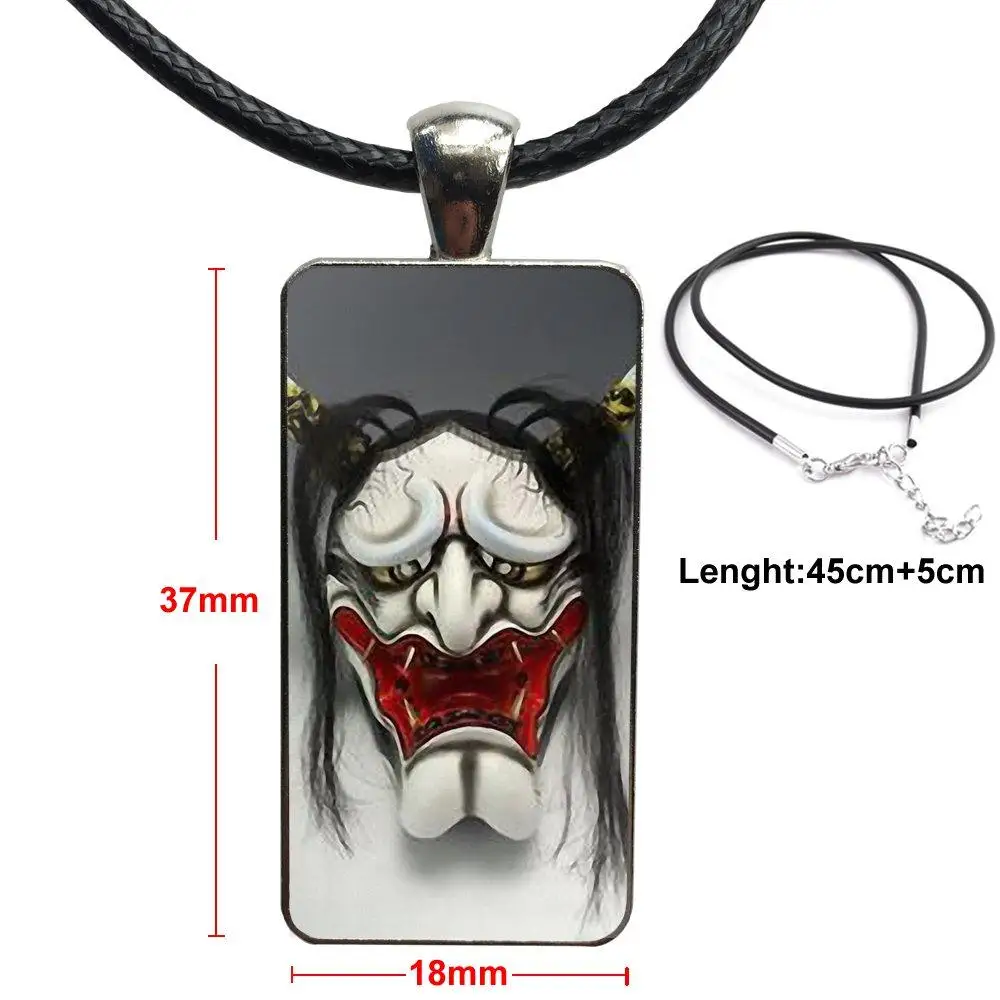 Японская они Hannya демоническая маска бижутерия со стеклянными кабошонами стальной цвет с длинной подвеской чокер прямоугольное ожерелье для девочек подарок