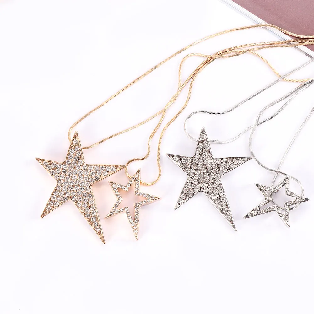 Женские двойные цепочки ожерелье с подвеской в виде звезды длинное цепочкой