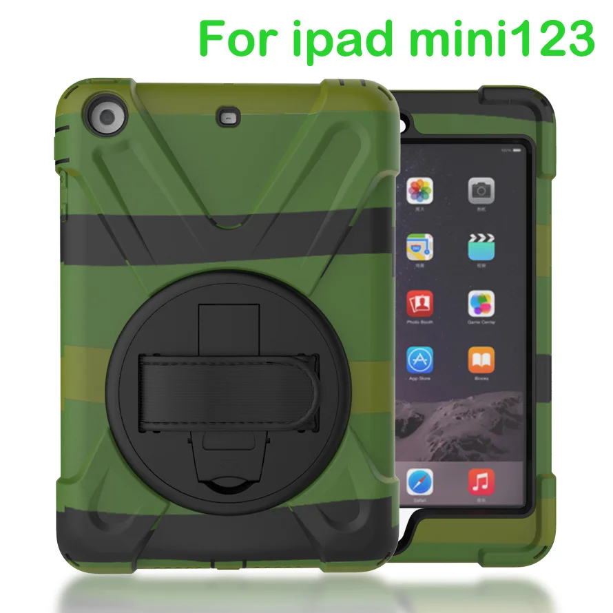 Camo-MN123-SDai Чехол для Apple iPad mini2 mini3 mini1, Duty противоударный Гибридный Резина Прочный жёсткий защитный чехол Крышка+ подставка+ ремешок - Цвет: Camo-MN123-SDai