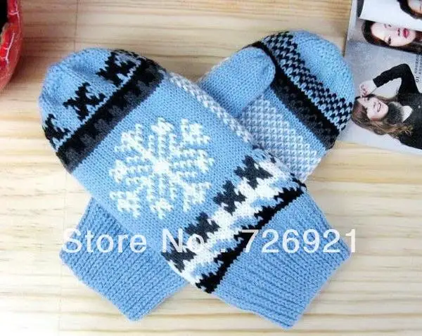 Free Shipping 2pairs/lot Women Snowflake Pattern Winter Warm Knitting Wool Knitted Gloves Thicken | Аксессуары для одежды
