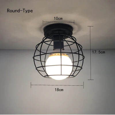 Round Style Винтажный черный железный потолочный светильник, современный промышленный подвесной кухонный светильник, потолочный светильник, лофт светильник, приспособление для коридора, балкона - Цвет корпуса: Round Style