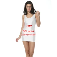 customized 3d print diy design women neck pencil dress sleeveless dresses diy your photo or logo white top tees womens modal