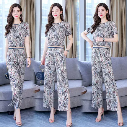 Комплект из двух предметов с цветочным принтом топ и штаны летний комплект Conjunto