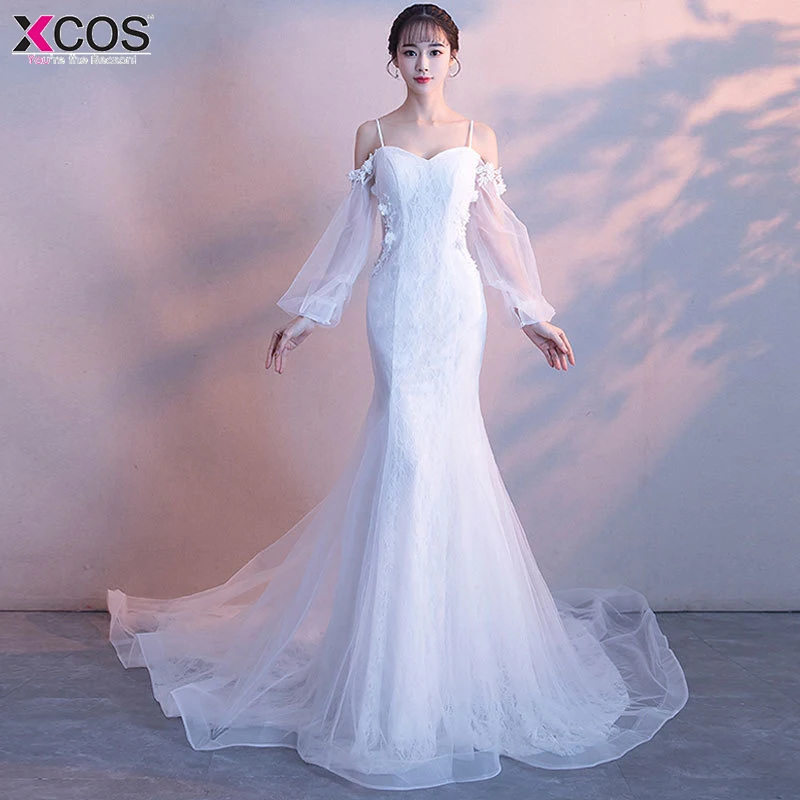 XCOS Spaghetti Straps Beach Wedding Dresses 2018 Vestido Noiva Praia Simple White Casamento Mermaid Bridal Gown Custom Made | Свадьбы и