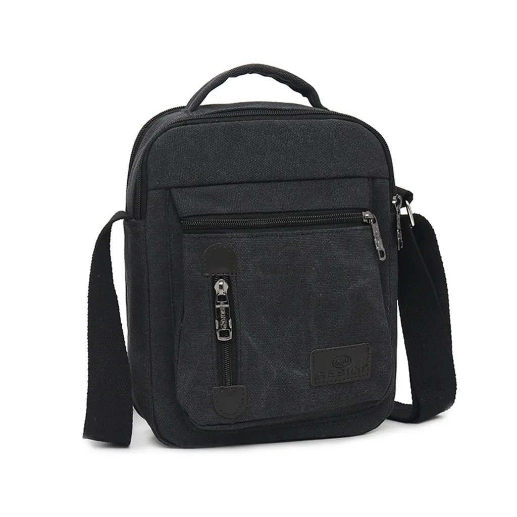 Men's Fashion Canvas Solid Color Casual Business Shoulder Bag Messenger Bags Simple Leisure Chian Single Shoulder Bags