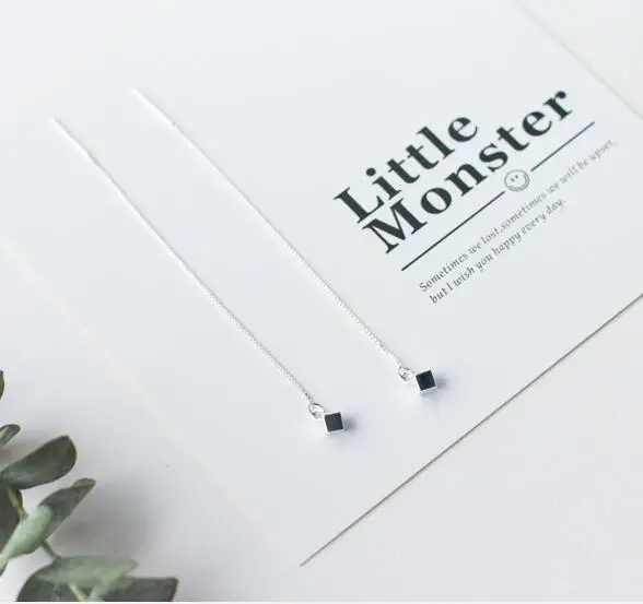 925 пробы, серебряный кубик, подвеска, висячие серьги для женщин, корейский стиль, милые длинные серьги, цепочка, минималистичные женские ювелирные изделия