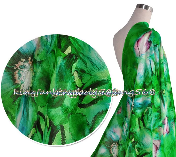 High quality 30% pure natural mulberry silk 70% linen clothing fabric green pink flower shirts dresses 1.18m Y108 | Дом и сад