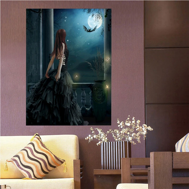 5D DIY New Diamond Embroidery Blue Sexy Cartoon Girl Painting Cross Stitch Moonlight Bats Home Festival Decoration Gift | Дом и сад