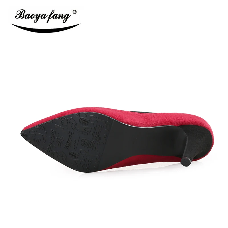 Женские свадебные туфли лодочки красные/черные с острым носком на тонком каблуке