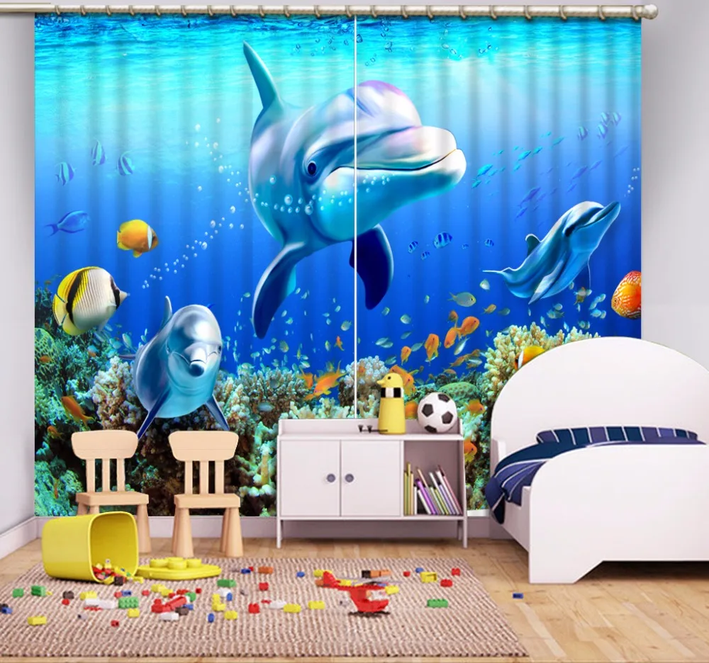 

Customize Underwater world dolphins 3D Curtains Home Decoration Bedroom Living Room Window Custom Curtain