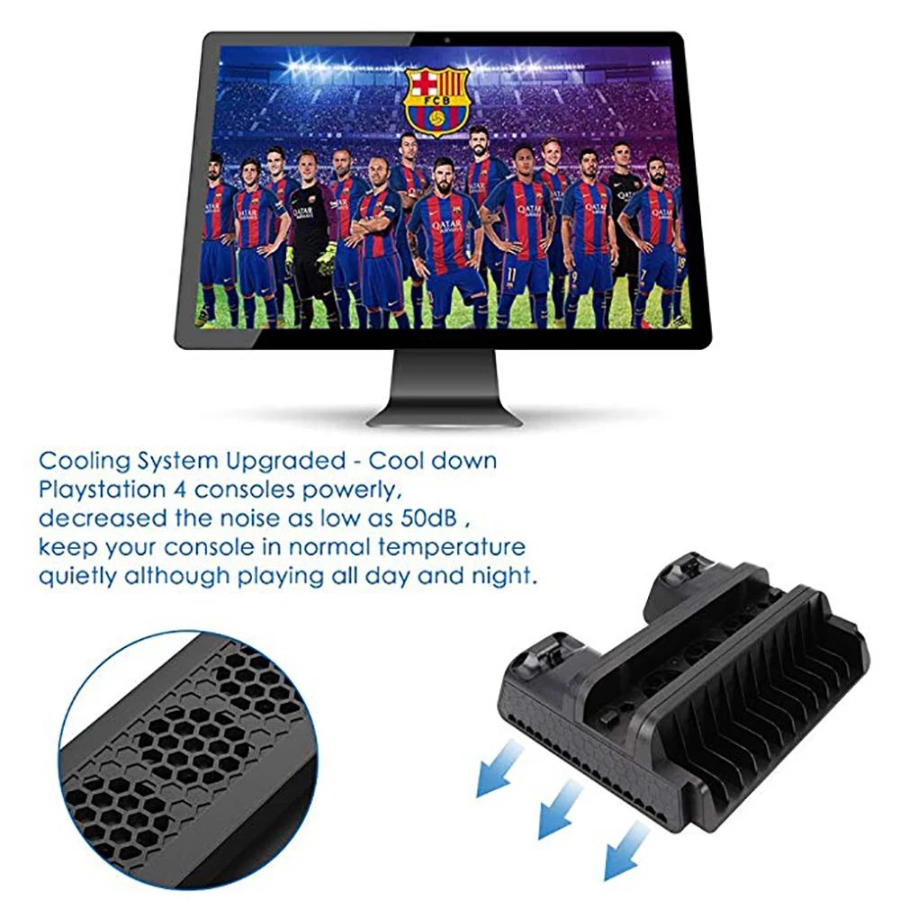 PS4/PS4 Slim/PS4 Pro Vertical стенд с Вентилятор охлаждения Cooler двойной контроллер Зарядное