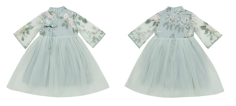 Traditional chinese dress stand collar flower girl dresses peony embroidery elegant clothes three quarter flare sleeve 4-11T kid | Детская