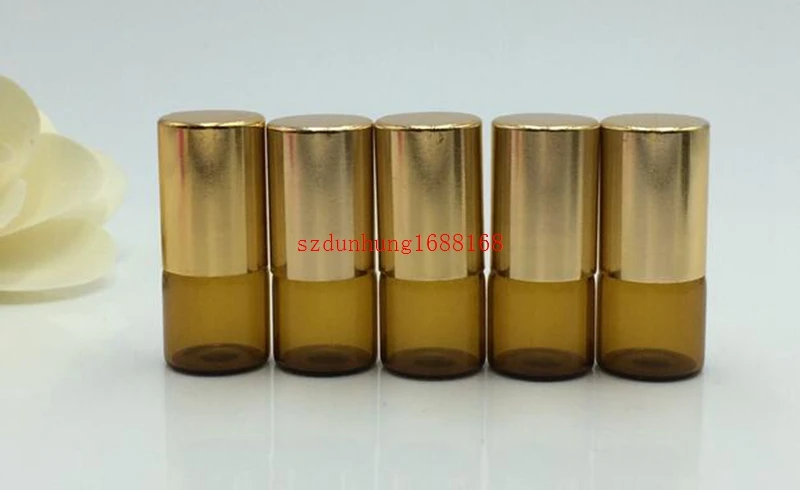 100PCS 3ml Refillable Amber Brown MINI ROLL ON GLASS fragrance ESSENTIAL OIL BOTTLE Steel Metal Roller ball by DHL Free Ship