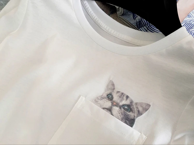 Женская футболка с принтом кошки F1711 Белые Повседневные крутые футболки в летнем