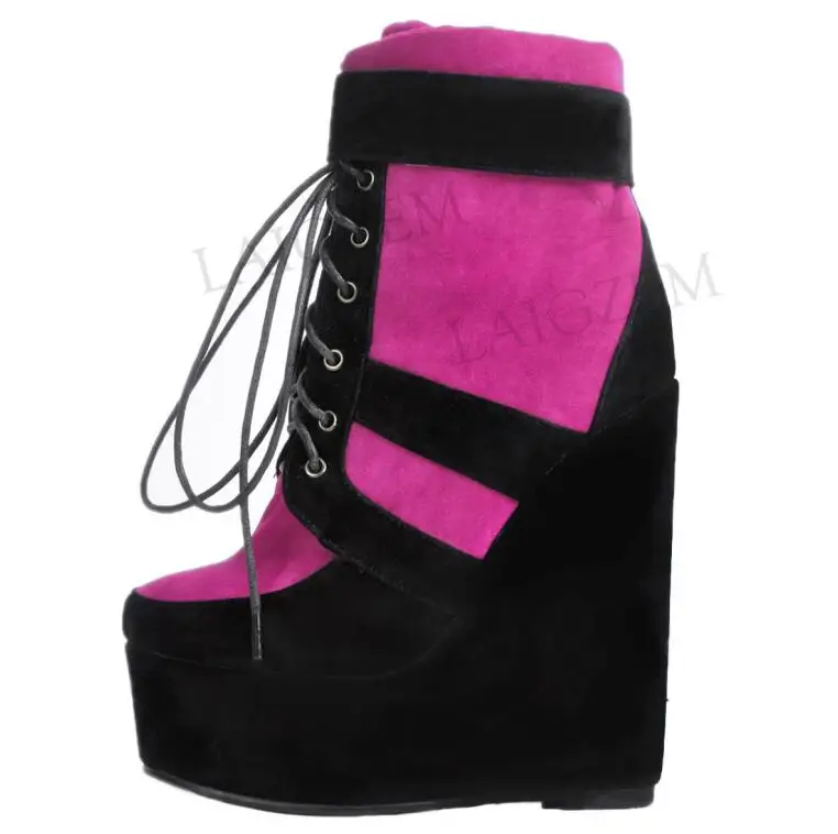 LGZ286 Fuchsia LAIGZEM/; Модные женские ботильоны; ботинки на танкетке; Botas Feminina bottes femme; женская обувь; большие размеры 34-52 - Цвет: LGZ286 Fuchsia