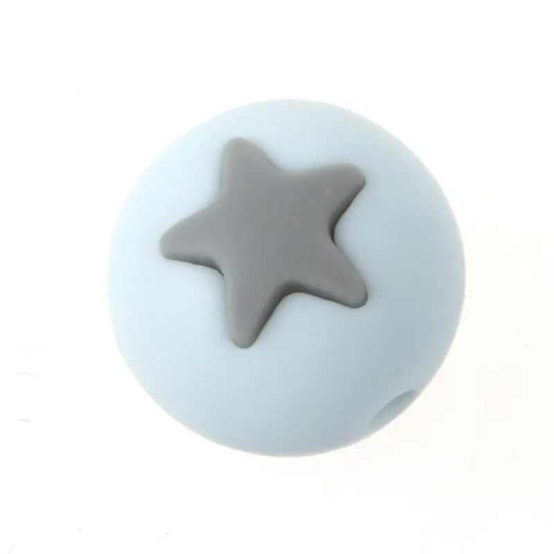 baby blue gray 20 шт. полые круглые звезда силиконовая бусины слингобусы изготовление Bpa бесплатно грызунок для младенцев установка Diy зуб кормящих подарки игрушки - Цвет: baby blue gray
