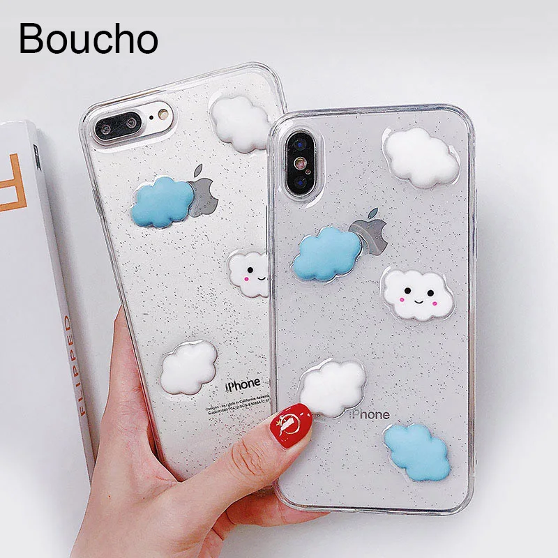 Прозрачный чехол Boucho 3D с белыми облаками для iphone 6 6s 7 8 plus мягкие силиконовые чехлы