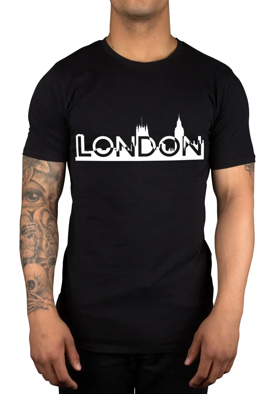 Мужская черно-белая футболка с логотипом London Skyline Big Ben Eye The Gherkin Новинка лета 2019 |