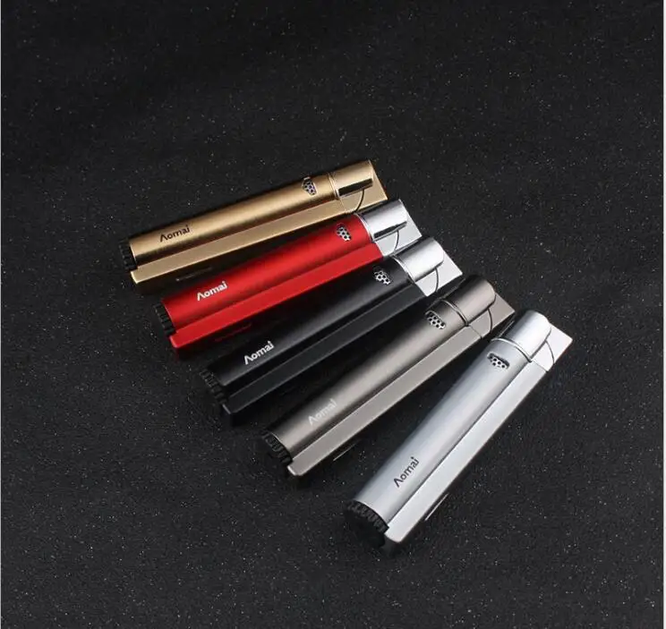 Портативная мини зажигалка mtal синяя ветрозащитная длинная полоска с защитой от