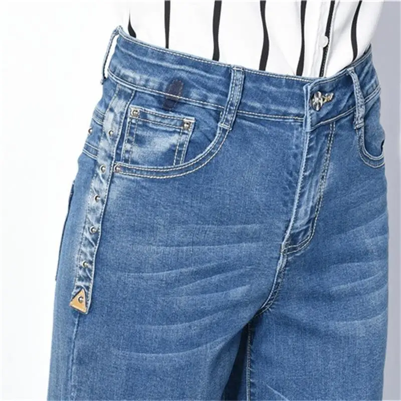Женские джинсы с высокой талией и широкими штанинами 26-40
