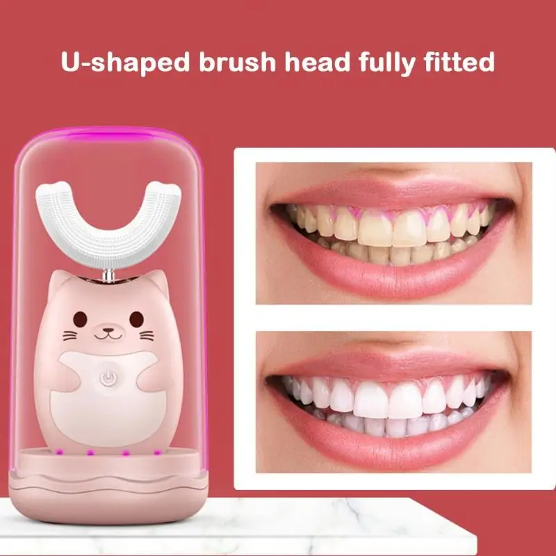 

U 360 Degrees Kids Ultrasonic Toothbrush Three Gear Speed Automatic Electric Tooth Brush Cartoon Pattern Children