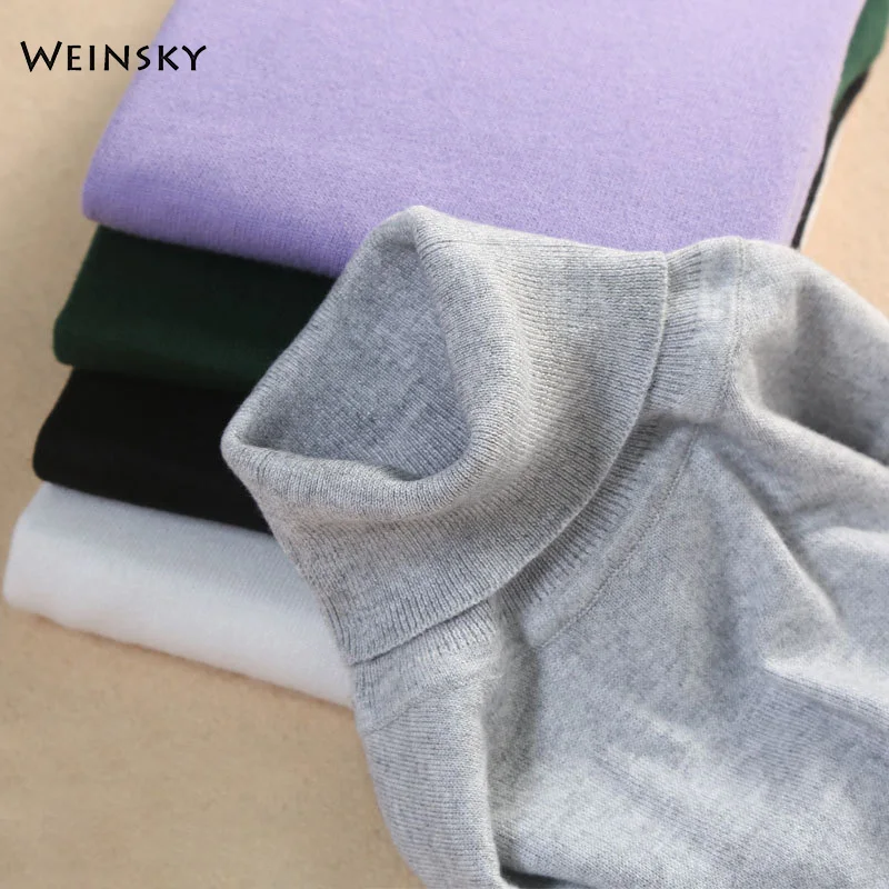 Женский вязаный кашемировый свитер Weinsky черный с высоким воротником в Корейском