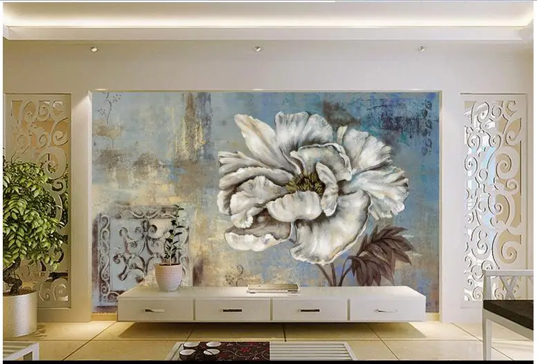 3d фотообои на заказ настенные фрески с синими цветами картина маслом для