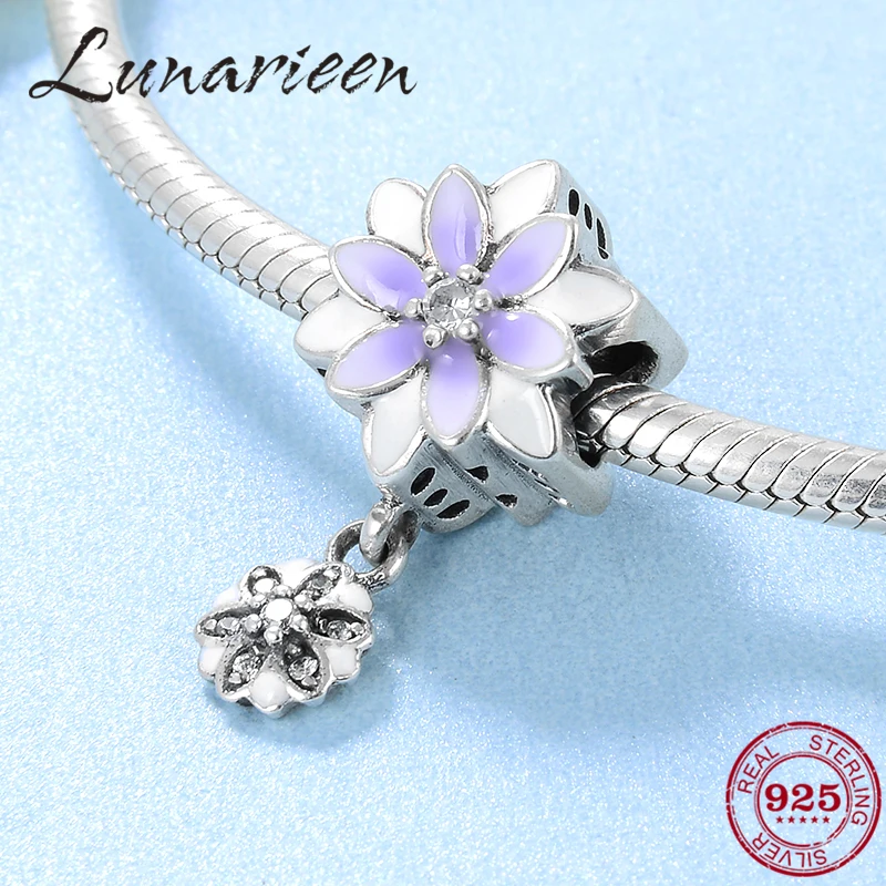 Хот 925 серебряный подвеска Фиолетовые цветы цирконовые бусины Подходят для оригинального европейского браслета из подвесок Ювелирные изделия