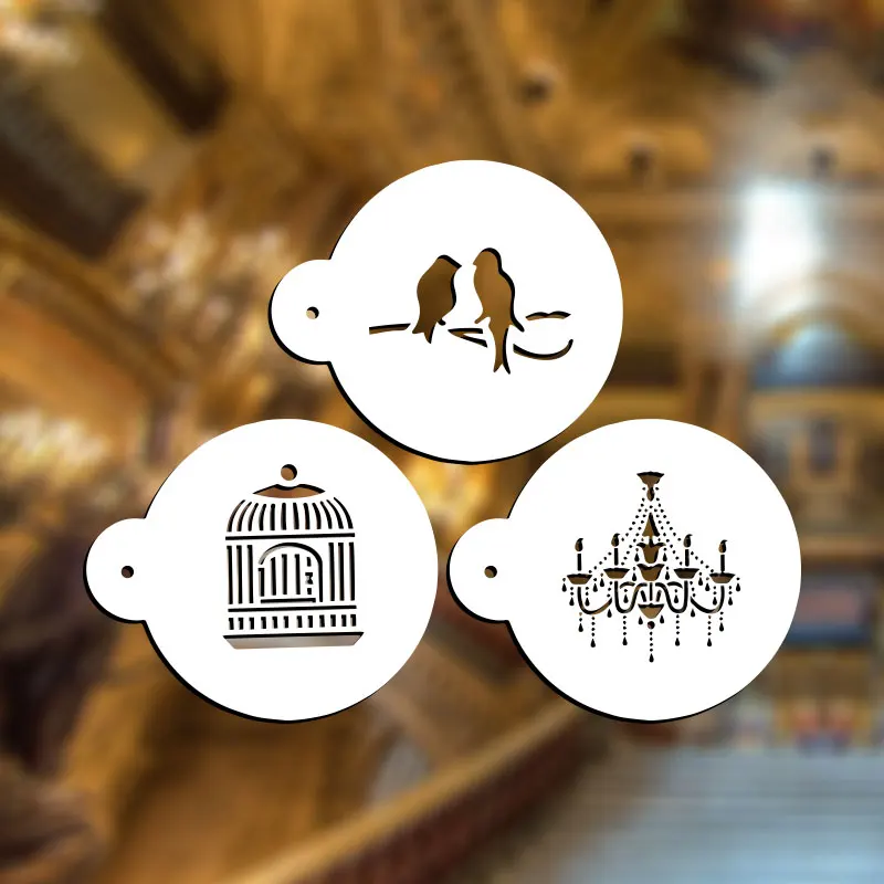 Пластиковый мини-трафарет с птицами и люстрами для украшения торта трафарет кофе