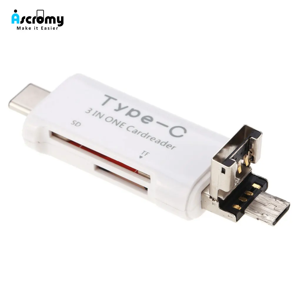 Адаптер для чтения карт Micro USB 3 в 1 OTG Type C Xiaomi Redmi Note 7 Huawei P20 Lite Mate 20 Pro Oneplus 6T 6